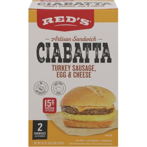 Reds Artisan Sandwich Turkey Sausage Egg & Cheese Ciabatta 6/8.1 OZ [UNFI #03097995] [ebt]