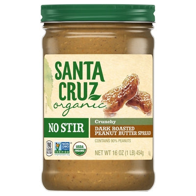 Santa Cruz Organic Peanut Butter Spread Dark Roasted Crunchy No Stir 12/16 OZ [UNFI #3091295] [ebt]