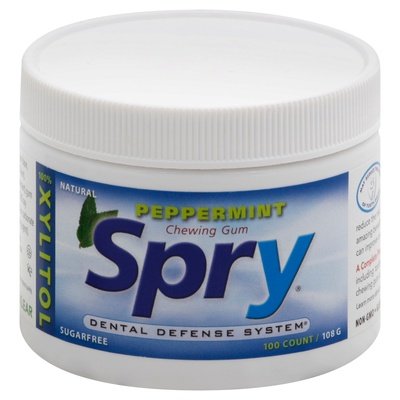 Spry Chewing Gum Sugarfree Peppermint 1/100 CT [UNFI-CARLISLE #1710037] [ebt]