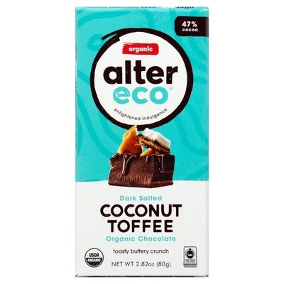 Alter Eco Dark Chocolate Organic Dark Salted Coconut Toffee 47% Cocoa 12/2.82 OZ [UNFI-CARLISLE #1101369] [ebt]