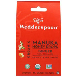 Wedderspoon Honey Drops Organic Manuka Ginger With Echinacea 1/4 OZ [UNFI-CARLISLE #3076452] [ebt]