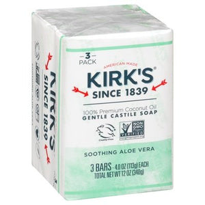 Kirks Castile Soap Gentle Soothing Aloe Vera 3 Pack 1/3/4 OZ [UNFI #1702729] T