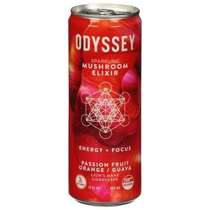 Odyssey Mushroom Elixir Sparkling Energy + Focus Passion Fruit Orange/Guava 12/12 OZ [UNFI #2849388] [ebt]