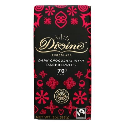 Divine Chocolate Dark Chocolate with Raspberries 12/3 OZ [UNFI #2398477] [ebt]