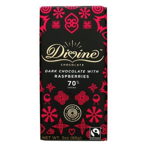 Divine Chocolate Dark Chocolate with Raspberries 12/3 OZ [UNFI #2398477] [ebt]