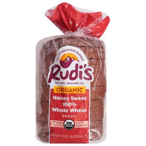 Rudis Rocky Mountain Bakery Bread Organic 100% Whole Wheat Honey Sweet 8/22 OZ [UNFI #940387] [ebt]