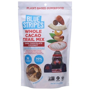 Blue Stripes Trail Mix Dark Chocolate Coconut Whole Cacao 6/8 OZ [UNFI #2833846] [ebt]