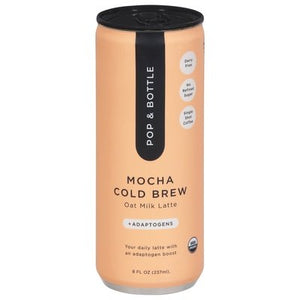 Pop & Bottle Oat Milk Latte Organic Mocha Cold Brew +Adaptogens 12/8 OZ [UNFI #2642684] [ebt]