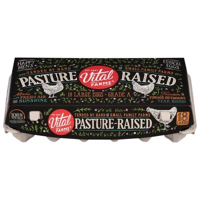 Vital Farms 18 Ct Pasture Raised Large Grade A Eggs 10/18 PK [UNFI #2193225] [ebt]