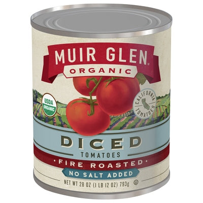 Muir Glen Tomatoes Diced No Salt Added Fire Roasted 12/28 OZ [UNFI #2146207] [ebt]