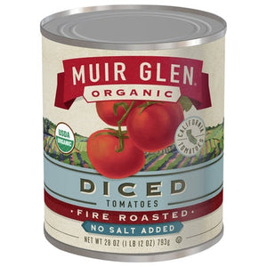 Muir Glen Tomatoes Diced No Salt Added Fire Roasted 12/28 OZ [UNFI #2146207] [ebt]