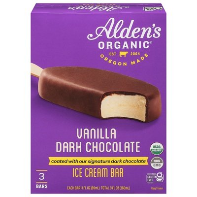 Aldens Organic Ice Cream Bar Vanilla Dark Chocolate 12/3/3 OZ [UNFI #2398956] [ebt]