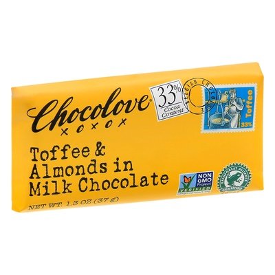 Chocolove Milk Chocolate Toffee & Almonds 33% Cocoa Content 12/1.3 OZ [UNFI-CARLISLE #663914] [ebt]