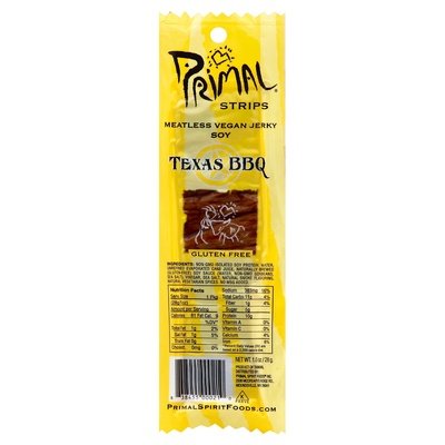 Primal Spirit Foods Meatless Jerky Strips Vegan Soy Texas Bbq 24/1 OZ [UNFI-CARLISLE #330639] [ebt]