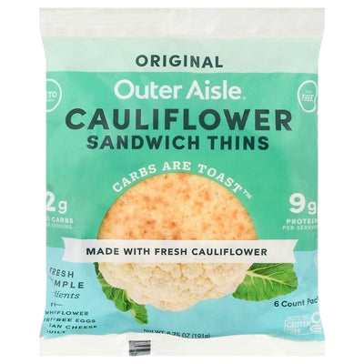 Outer Aisle Sandwich Thins Cauliflower Original 12/6.13 OZ [UNFI #03145265] [ebt]