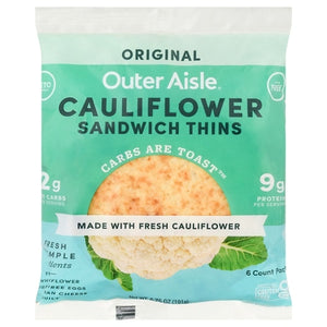 Outer Aisle Sandwich Thins Cauliflower Original 12/6.13 OZ [UNFI #03145265] [ebt]
