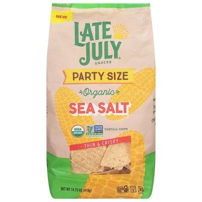 Late July Snacks Tortilla Chips Organic Thin & Crispy Sea Salt Party Size 9/14.75 Z [UNFI #2821668] [ebt]