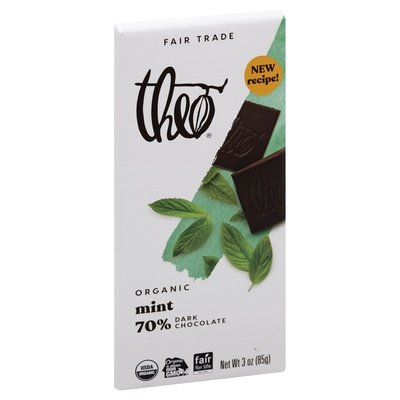 Theo Chocolate Dark Chocolate Organic Mint 70% 12/3 OZ [UNFI #0677666] [ebt]