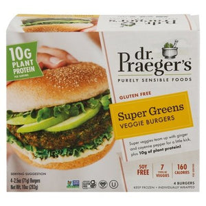 Dr Praegers Veggie Burgers Gluten Free Super Greens 6/10 OZ [UNFI #1807155] [ebt]