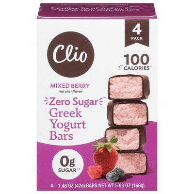 Clio Yogurt Bars Greek Zero Sugar Mixed Berry 4 Pack 6/4/1.48 Z [UNFI #3033891] [ebt]