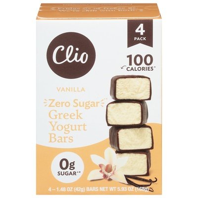Clio Yogurt Bars Zero Sugar Greek Vanilla 4 Pack 6/4/1.48 Z [UNFI #3033909] [ebt]