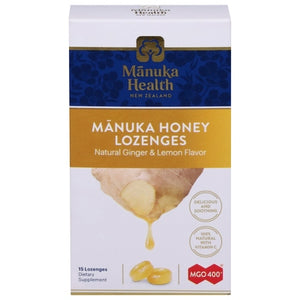 Manuka Health Manuka Honey MGO 400+ Lozenges Natural Ginger & Lemon Flavor 1/15 CT [UNFI-CARLISLE #2488484]