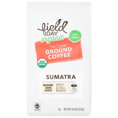 Field Day Coffee Organic Fair Trade 100% Arabica Ground Medium-Dark Roast Sumatra 6/10 OZ [UNFI #2588440] [ebt]