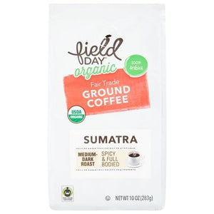 Field Day Coffee Organic Fair Trade 100% Arabica Ground Medium-Dark Roast Sumatra 6/10 OZ [UNFI #2588440] [ebt]