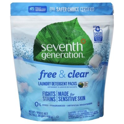 Seventh Generation Laundry Detergent Packs Free & Clear 8/45 CT [UNFI #1875657]