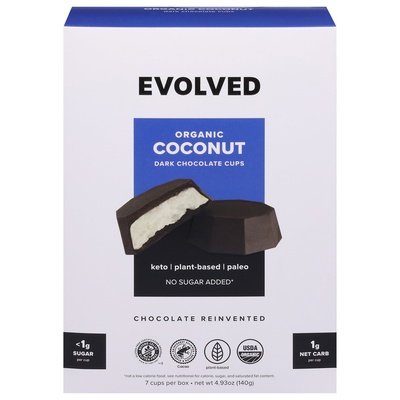 Evolved Dark Chocolate Cups Organic Coconut 6/4.93 OZ [UNFI #2578409] [ebt]