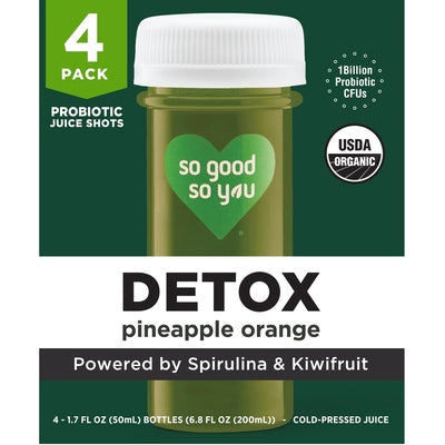 So Good So You Probiotic Juice Shots Pineapple Orange Detox 4 Pack 4/4/1.7 OZ [UNFI #02963460] [ebt]