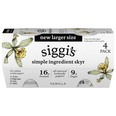 Siggis Yogurt Nonfat Vanilla 4 Pack 4/4/5.3 OZ [UNFI #2794600] [ebt]