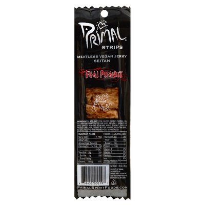 Primal Spirit Foods Meatless Jerky Strips Vegan Seitan Thai Peanut 24/1 OZ [UNFI-CARLISLE #330613] [ebt]