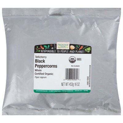 Frontier Nat Prod Co-Op Black Peppercorns Tellicherry Whole 1 Lb [UNFI-CARLISLE #0524785] [ebt]