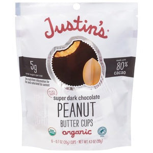 Justins Peanut Butter Cups Organic Super Dark Chocolate Full Size 6/4.2 OZ [UNFI #2763878] [ebt]