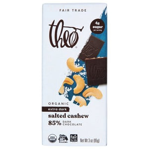 Theo Chocolate Dark Chocolate Organic 85% Extra Dark Salted Cashew 12/3 OZ [UNFI #2668754] [ebt]