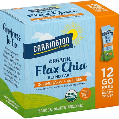 Carrington Farms Flax Chia Organic Blend Paks 12 Go Paks 6/12 CT [UNFI #01618313] [ebt]