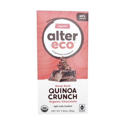 Alter Eco Dark Chocolate Organic Deep Dark Quinoa Crunch 60% Cocoa 12/2.82 OZ [UNFI-CARLISLE #1099506] [ebt]