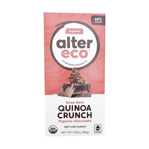 Alter Eco Dark Chocolate Organic Deep Dark Quinoa Crunch 60% Cocoa 12/2.82 OZ [UNFI-CARLISLE #1099506] [ebt]
