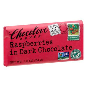 Chocolove Dark Chocolate Raspberries 55% Cocoa 12/1.2 OZ [UNFI-CARLISLE #664003] [ebt]