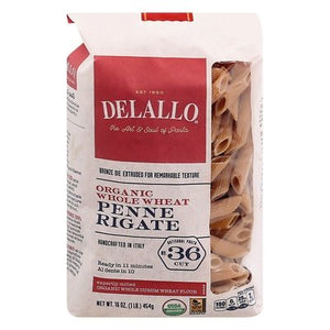 Delallo Penne Rigate Organic Whole Wheat No. 36 Cut 8/16 OZ [UNFI #2979326] [ebt]