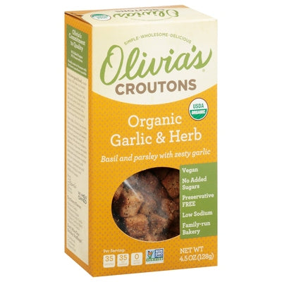 Olivias Croutons Croutons Organic Garlic & Herb 6/4.5 OZ [UNFI #989566] [ebt]