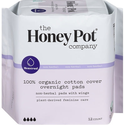 The Honey Pot Pads Overnight Organic With Wings Menstrual 12 CT [UNFI-CARLISLE #3113859]