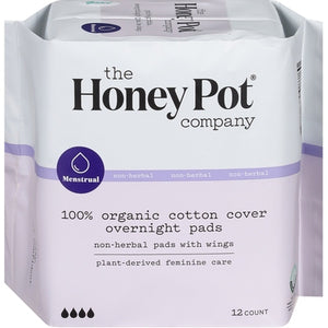 The Honey Pot Pads Overnight Organic With Wings Menstrual 12 CT [UNFI-CARLISLE #3113859]