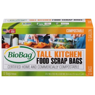 Biobag Food Scrap Bags Compostable Tall Kitchen 13 Gallon 12/12 CT [UNFI #541839]