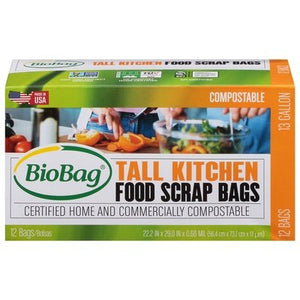 Biobag Food Scrap Bags Compostable Tall Kitchen 13 Gallon 12/12 CT [UNFI #541839]