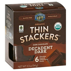 Lundberg Family Farms Thin Stackers Organic Dark Chocolate Decadent Dark 6/3.3 OZ [UNFI #2378735] [ebt]