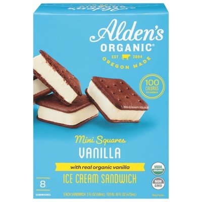 Aldens Organic Ice Cream Sandwich Vanilla Mini Squares 12/8/2 OZ [UNFI #2399111] [ebt]