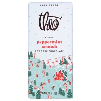 Theo Chocolate Dark Chocolate Organic Peppermint Crunch 12/2.8 OZ [UNFI-CARLISLE #2851426] [ebt]