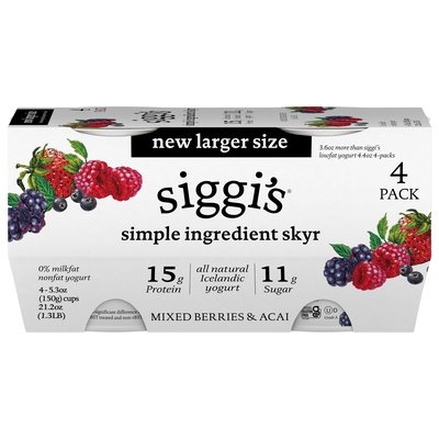 Siggis Yogurt Nonfat Mixed Barries & Acai 4 Pack 4/4/5.3 OZ [UNFI #2794618] [ebt]